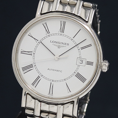 1円 良品 稼働 ロンジン プレザンス L4.921.4 AT/自動巻 裏スケ デイト ホワイト文字盤 メンズ腕時計 2000000 5JWY NAM