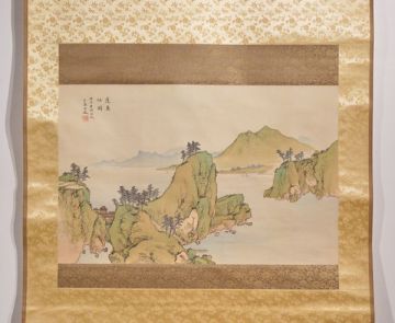 【瓢】真作　高島北海　「蓬島仙閣」　絹本　大幅横物　明治43年　山岳画家　地質学者　フランス留学　山口県　掛け軸