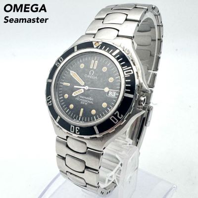 1円〜 美品 OMEGA オメガ シーマスター 120.396.1062 クォーツ プロフェッショナル 200M デイト メンズ腕時計 ブラック文字盤 シルバー