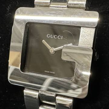 1円～ 6TN53660426 GUCCI グッチ スクエア ブラック文字盤 3600J QZ クォーツ SS メンズ 腕時計 純正ベルト 動作未確認 現状品