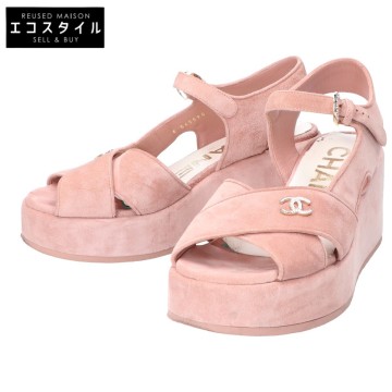 1円 CHANEL シャネル 24SS G45594 ココマーク ラインストーン ウェッジソール サンダル 36 レディース