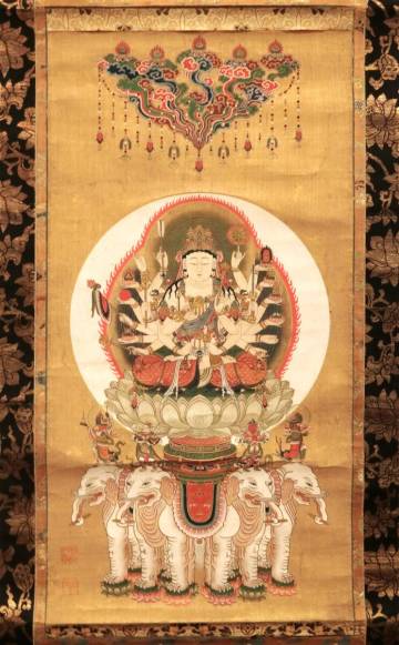 【模写】　普賢延命菩薩像　掛軸　絹本金地極彩色画　　　　仏画　仏教美術　菩薩　曼陀羅　曼陀羅　古写経　密教画　細密画