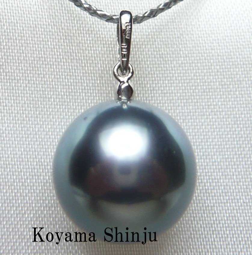  新品★小山真珠★１円～最新デザイン！絶品カラー！グリーンブラック系大珠11.5mm黒蝶真珠Pt900ダイヤ入りパールペンダント