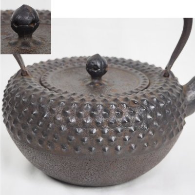 【金富士】南部鉄瓶　大霰時代鉄瓶　時代物煎茶道具　検/龍文堂亀文堂金龍堂上田大国