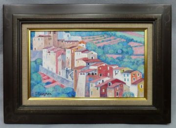 【こもれび】　油絵●　長谷川 仂『山村　collodi』共シール　M6号【イタリア風景　コッローディ】