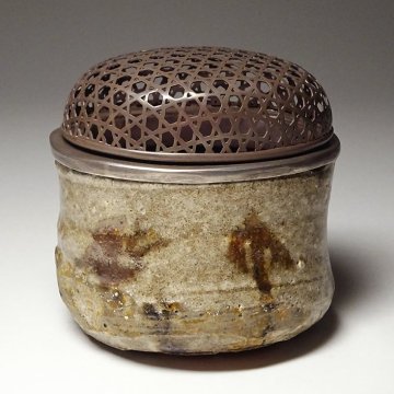 慶應◆桃山時代 美濃唐津香炉 純銀籠目透かし火舎 御仕立て箱 茶道具