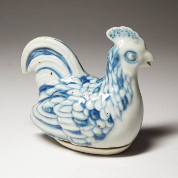 慶應◆中国古陶磁 清代 青花鶏香合 時代箱 唐物茶道具 古染付