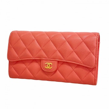 ★SALE 【6dd4879】シャネル 長財布 マトラッセ キャビアスキン ピンク ゴールド金具【中古】レディース