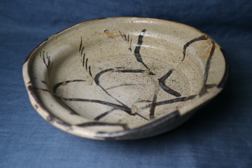 焼物　鉄絵　鉢　すすき文様　検絵志野向付茶道具菓子器桃山江戸珍品希少骨董オブジェ時代