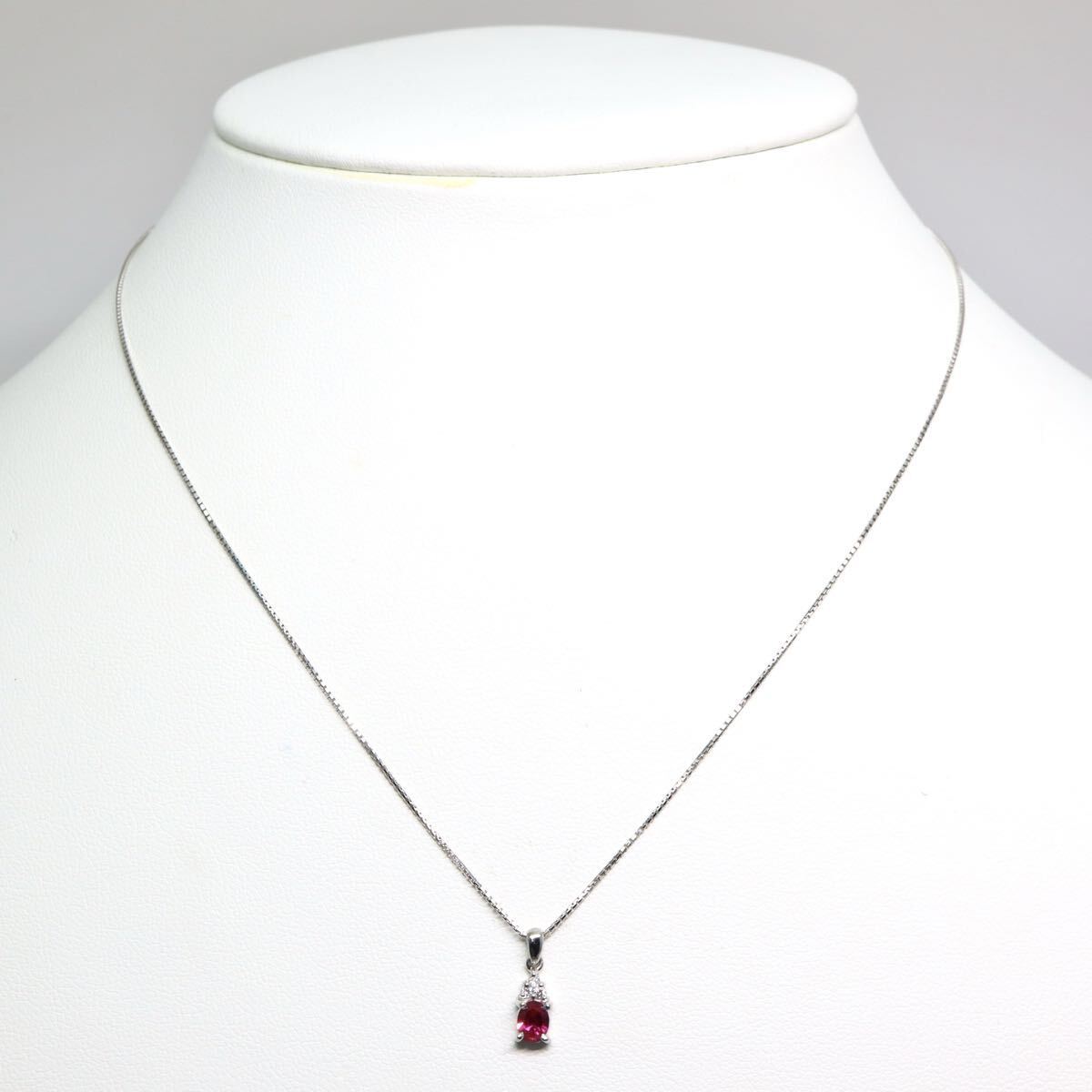  Pt900/Pt850!!【CRESCENT VERT】◆ルビー/天然ダイヤモンドネックレス◆M 約2.6g 約40.0cm ruby diamond necklace ペンダント EB5/ M455