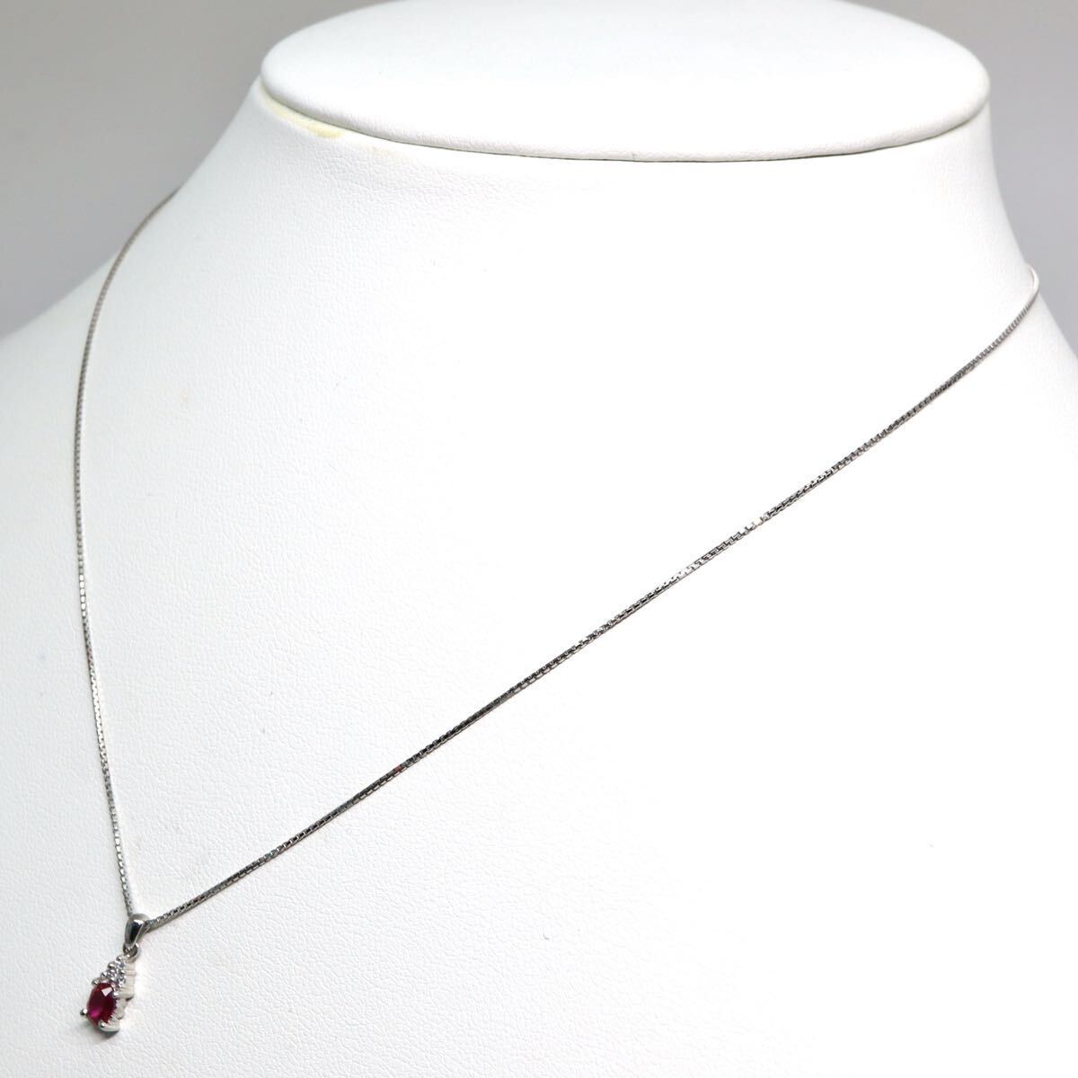  Pt900/Pt850!!【CRESCENT VERT】◆ルビー/天然ダイヤモンドネックレス◆M 約2.6g 約40.0cm ruby diamond necklace ペンダント EB5/ M455
