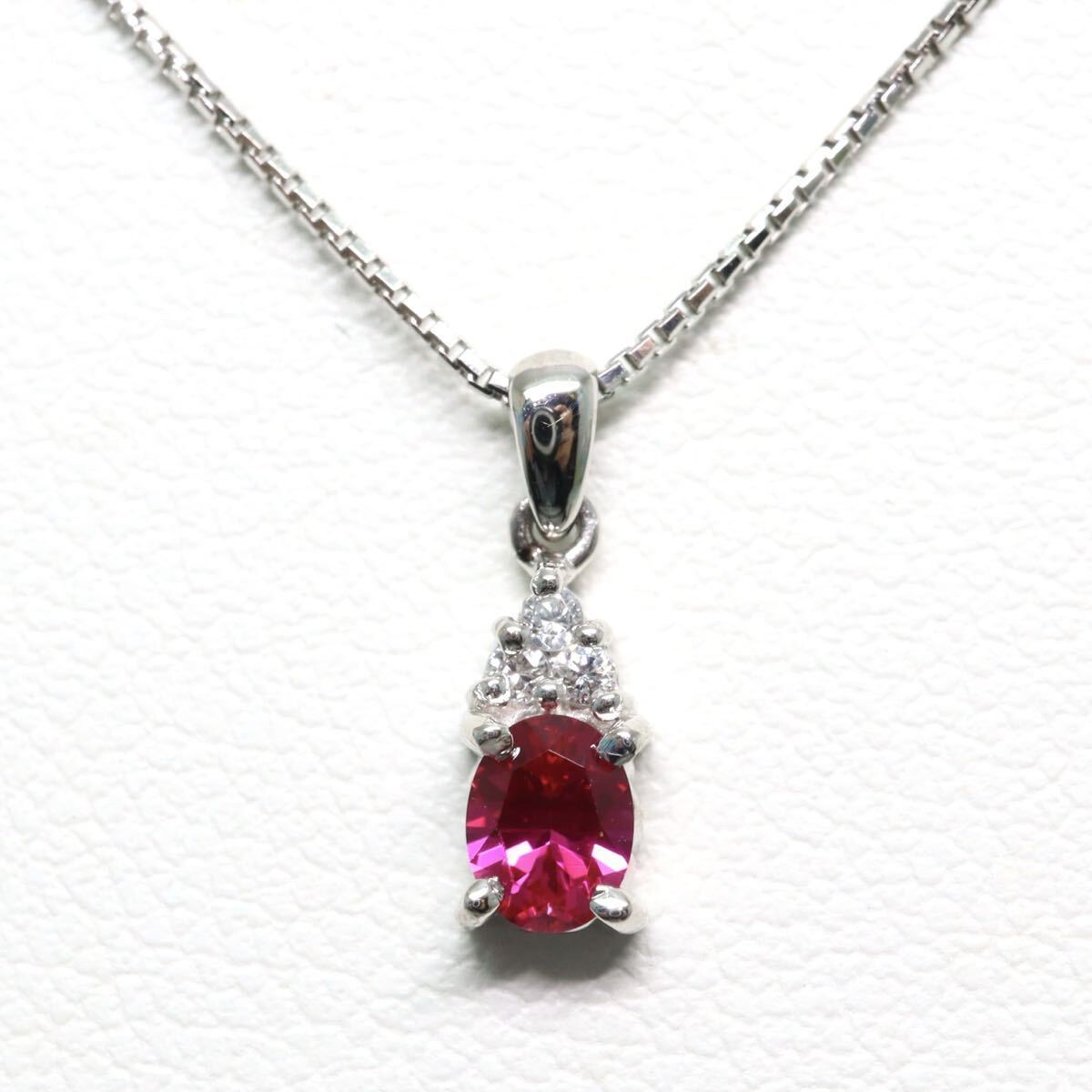  Pt900/Pt850!!【CRESCENT VERT】◆ルビー/天然ダイヤモンドネックレス◆M 約2.6g 約40.0cm ruby diamond necklace ペンダント EB5/ M455