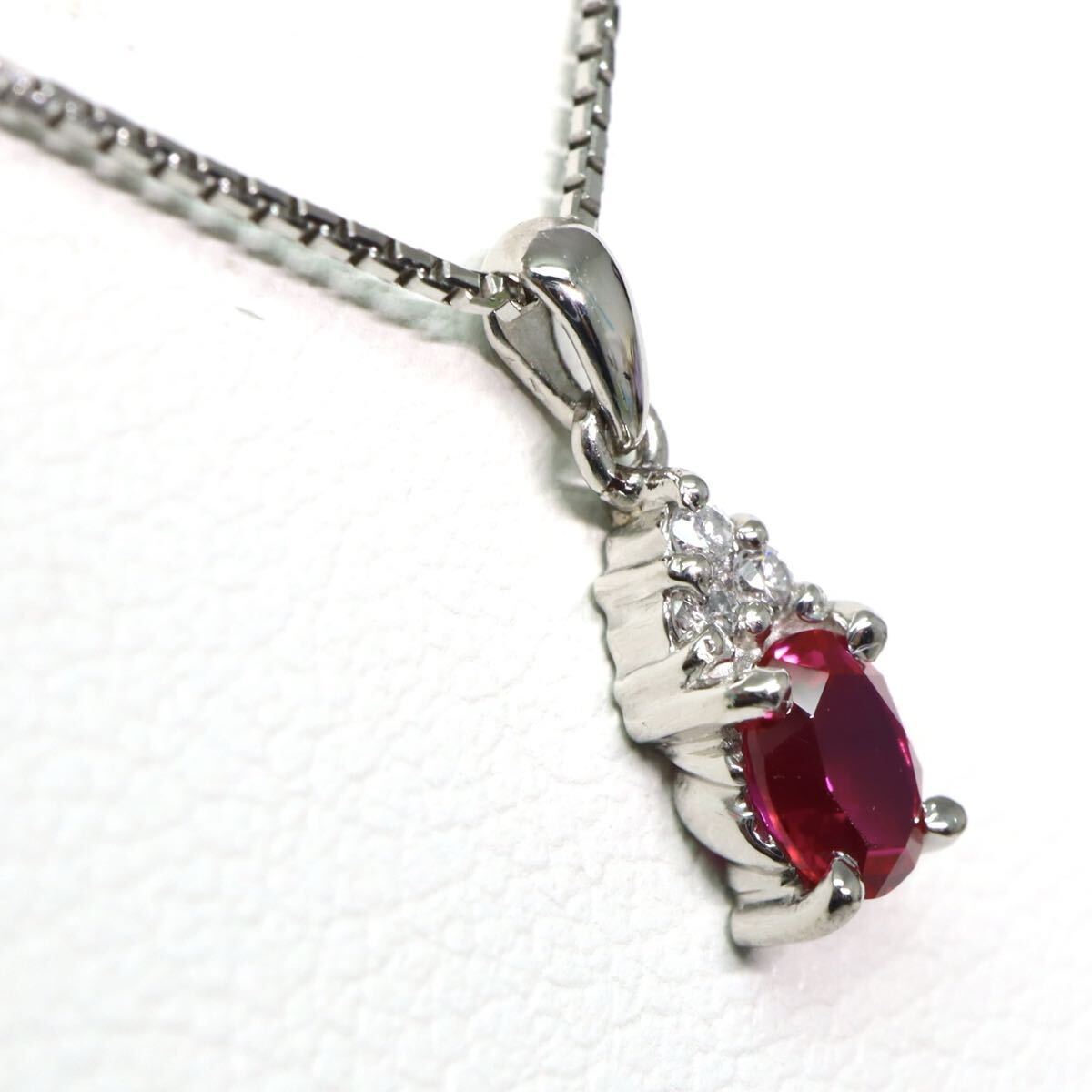  Pt900/Pt850!!【CRESCENT VERT】◆ルビー/天然ダイヤモンドネックレス◆M 約2.6g 約40.0cm ruby diamond necklace ペンダント EB5/ M455