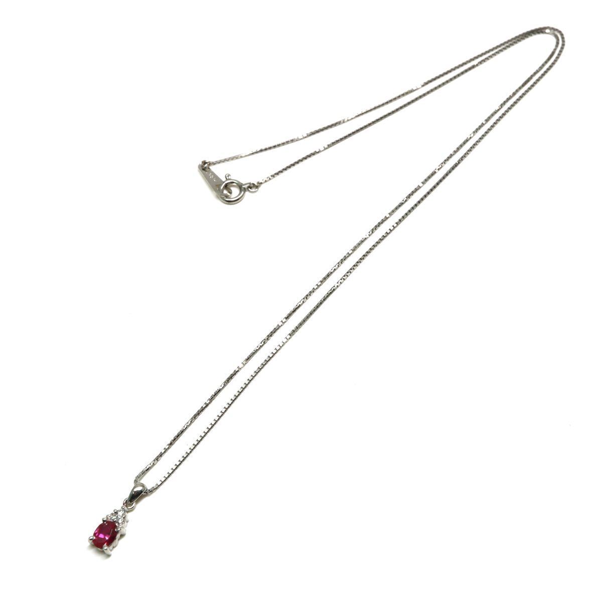  Pt900/Pt850!!【CRESCENT VERT】◆ルビー/天然ダイヤモンドネックレス◆M 約2.6g 約40.0cm ruby diamond necklace ペンダント EB5/ M455