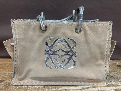 【O-9189】1円 ロエベ アナグラムビッグロゴ ショッパー トート ハンド バッグ スエード LOEWE 現状品 同梱可【千円市場】