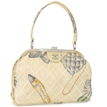 1円◎良品 CHANEL シャネル ハンドバッグ がま口 キルティング ココマーク フラワー リボン キルティング アイボリー◎E.Cgp.aA-04