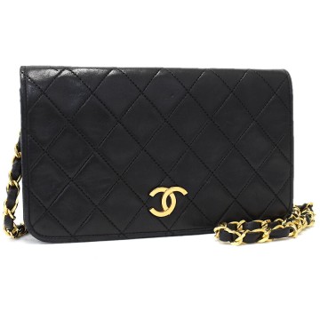 1円◎CHANEL シャネル チェーンショルダーバッグ マトラッセ ココマーク ラムスキン レザー ブラック◎E.Cem.zE-04