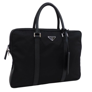 1円■美品 プラダ ビジネスバッグ ポコノ ブラック系 ナイロン 無地 ユニセックス ビジネス 通勤 PRADA ■E.Clp.zE-05