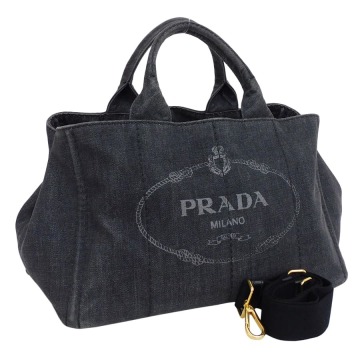 1円■極美品 プラダ 2WAYバッグ カナパ ブラック系 デニム レディース シンプル カジュアル PRADA ■E.Ciu.jR-30