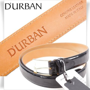 新品1円～★定価3.1万 ダーバン D'URBAN イタリア製 牛革レザー クロコエンボスベルト フリーサイズ 黒 ブラック ビジネス 本物 ◆2889◆