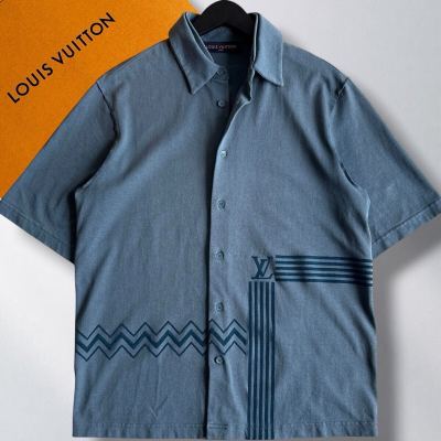 LOUIS VUITTON ルイヴィトン【M相当】極美品 元箱付属 カラコラム フロックプリント ジャージーシャツ 半袖シャツ ネイビー 現行モデル