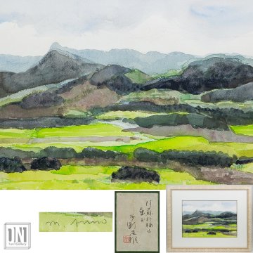 【1on1】真作 安野光雅 『阿蘇外輪山垂玉』 水彩 10号 共シール 額装 ■ 国際アンデルセン賞 文化功労者 国内外で高い評価を受ける画家