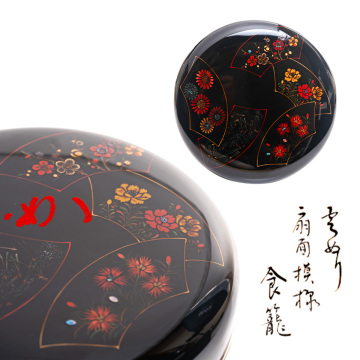 M-426 八雲塗 扇面模様 螺鈿 食籠 表千家 堀内宗完 兼中斎 書付 共箱 19&times;12cm 茶道具 漆器 骨董