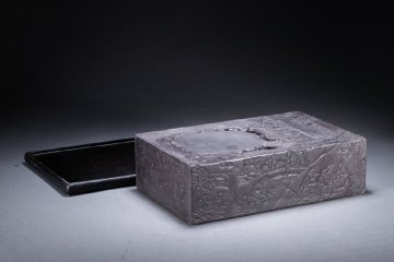 【雲錦】1円から 時代物 中国伝来 老坑山水人物漢詩紋文房硯 古書道具 材質保証 古美術 骨董品7L11-50S2