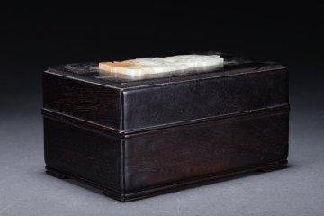 【雲錦】1円から 時代物 紫檀木象嵌玉石 時代蓋物 小物入り 材質保証 古美術 骨董品8L1-61S