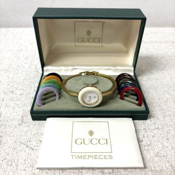 0508K6 GUCCI グッチ 腕時計 チェンジベゼル 11/12 バングルウォッチ ギャランティカード付 レディース 0533073 インターロッキング 
