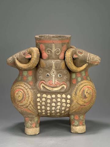 U07S0　中国美術　漢時代　漢陶器　加彩双羊頭尊　古壺　時代物　唐物　