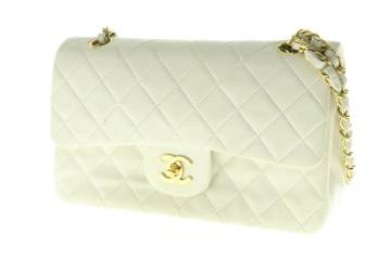 LCIQ8-5-24 CHANEL シャネル ショルダーバッグ マトラッセ ダブルフラップ チェーン ラムスキン 3番台 ギャラ付 レディース ホワイト 中古