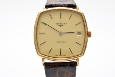稼働品 ロンジン デイト ゴールド スクエア 自動巻き メンズ 腕時計 LONGINES