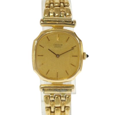 1円スタート 稼働品 SEIKO セイコー CREDOR クレドール 1400-7460 クォーツ 2針 オクタゴン 14K SS ゴールド文字盤 レディース 腕時計