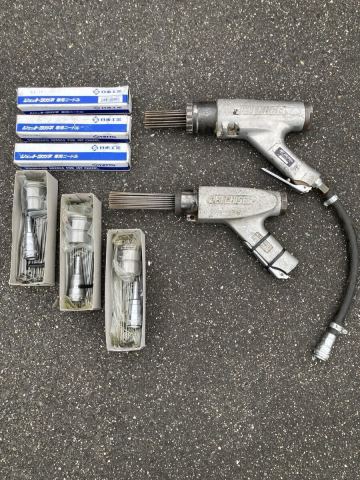 ①動作品　2個セット　ニードル付き　日東工器　NITTO　JET CHISEL　ジェットタガネ　JEX-66　高速多針　エアーツール　JT-20　JC-16