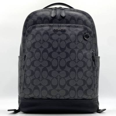 1円【美品】コーチ COACH グラハム バックパック リュック PVC レザー 本革 A4 PC収納 ロゴ金具 総柄 メンズビジネス ブラック 黒 大容量