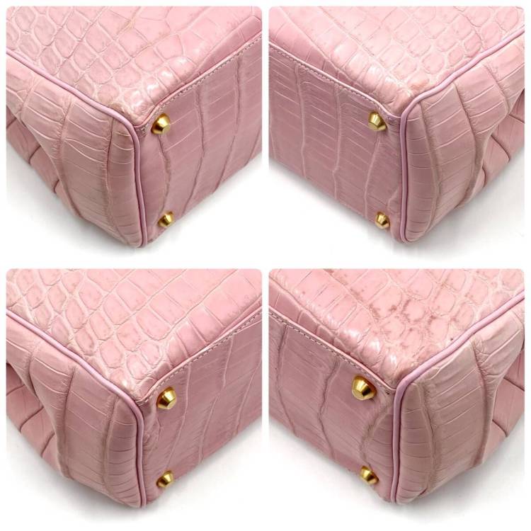 定価52万!!!希少色ピンク!!!リアルクロコダイル レザー トートバッグ ワニ革 鰐革 本革 マット センター取り ショルダー 肩掛け ハンド