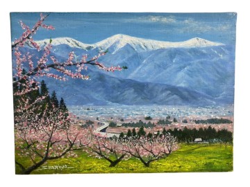 &infin; 新品未使用 【真作保証】 油彩　森谷繁 桃源郷満開　F4 油彩画　自然 風景画 絵画 油絵　⑨