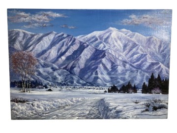 &infin; 新品未使用 【真作保証】 油彩　森谷繁 冠雪巻機山　新潟六日町　M20 油彩画　自然 風景画 絵画 油絵　(24)