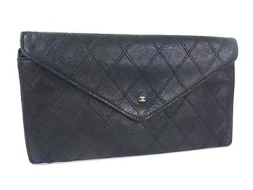 1円 CHANEL シャネル ココマーク ビコローレ マトラッセ レザー 二つ折り 長財布 ウォレット 小銭入れ 札入れ ブラック系 HB0503