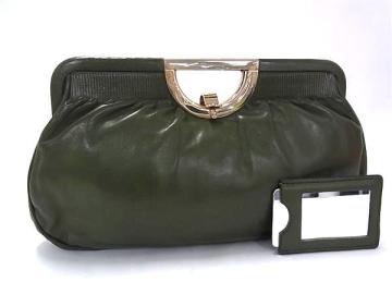 1円 ■美品■ LOEWE ロエベ レザー ミラー付き ハンドバッグ ミニバッグ マルチポーチ レディース カーキ系 FX6502