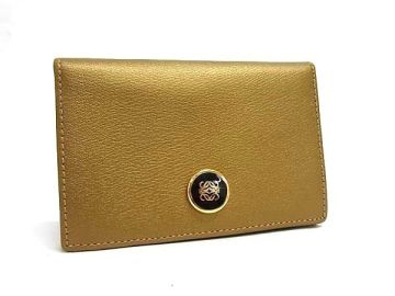 1円 ■美品■ LOEWE ロエベ アナグラム レザー カードケース カード入れ 名刺入れ パスケース レディース メンズ ゴールド系 FX5055