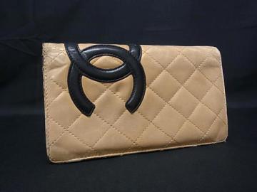 1円 CHANEL シャネル ココマイスター マトラッセ カンボンライン レザー 二つ折り 長財布 ウォレット ベージュ系&times;ブラック系 BT4873