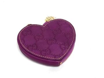 1円 ■新品同様■ GUCCI グッチ 152615 0416 グッチシマ GG柄 レザー ハート コインパース コインケース 小銭入れ パープル系 FX5504