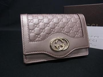 1円 ■美品■ GUCCI グッチ 282435 534563 インターロッキングG マイクログッチシマ レザー カードケース ピンクベージュ系 BT5003