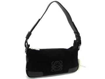 1円 ■美品■ LOEWE ロエベ アナグラム スエード&times;レザー ワンショルダーバッグ 肩掛けかばん レディース ブラック系 FX6442