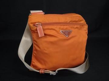 1円 PRADA プラダ テスートナイロン クロスボディ ショルダーバッグ 斜め掛け レディース メンズ オレンジ系 HB0424