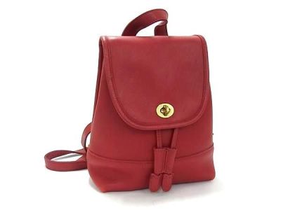 1円 COACH コーチ 9960 オールドコーチ ヴィンテージ コスタリカ製 レザー リュックサック バックパック デイパック レッド系 FX6934