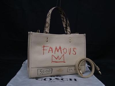 1円 ■新品■未使用■ COACH コーチ C5660 バスキア コラボ レザー 2WAY ハンドバッグ トート ショルダー レディース ベージュ系 FG9061
