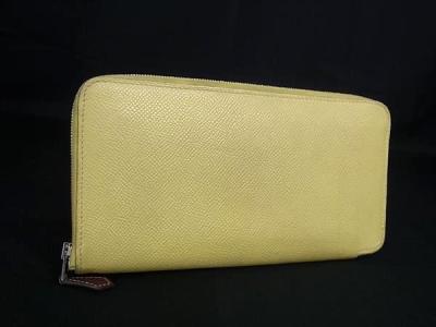 1円 HERMES エルメス アザップロングシルクイン ヴォーエプソン シルバー金具 ラウンドファスナー 長財布 Z刻印 2021年 イエロー系 FW4873